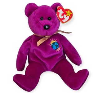 Ty Beanie Babies Purple Bear with Earth Embroidery